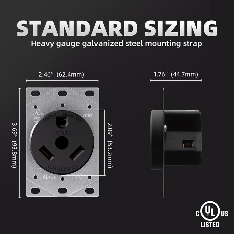 30 Amp Black Thermoplastic Tamper Resistant Single Outlet