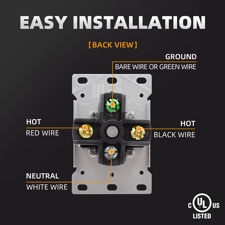 Black Thermoplastic 50 Amp Tamper Resistant Single Outlet