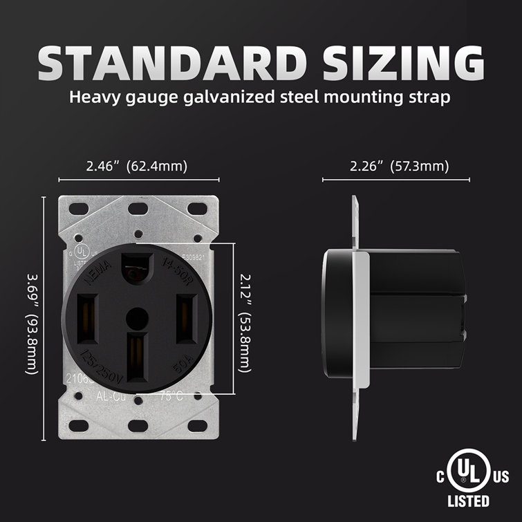 Black Thermoplastic 50 Amp Tamper Resistant Single Outlet