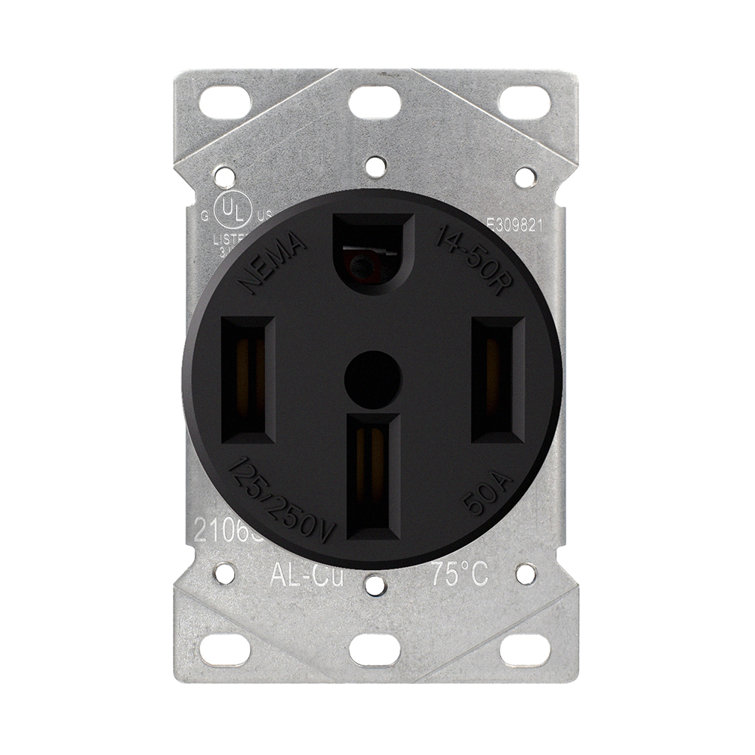 Black Thermoplastic 50 Amp Tamper Resistant Single Outlet