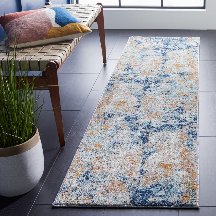Gray Abstract Stain-Resistant Synthetic Runner Rug, 24" x 4"