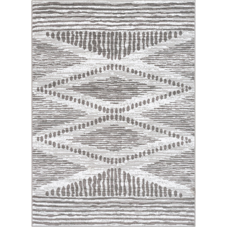 Ivory Grey Reversible Trellis Rectangular Synthetic Area Rug