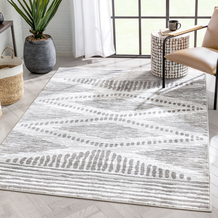 Ivory Grey Reversible Trellis Rectangular Synthetic Area Rug