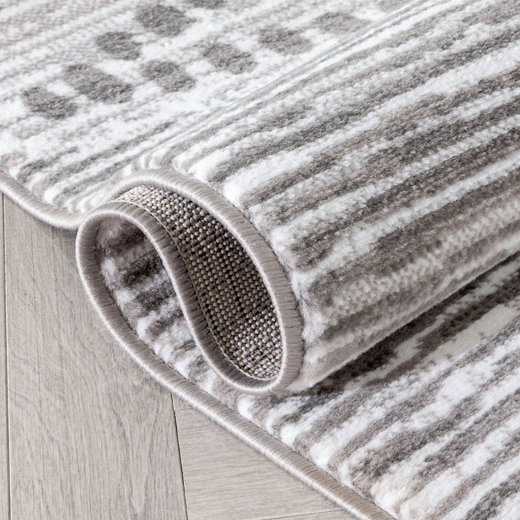 Ivory Grey Reversible Trellis Rectangular Synthetic Area Rug