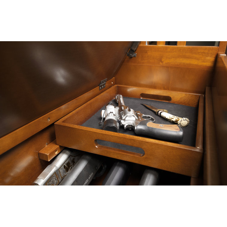 Transitional Medium Brown Wood Veneer Gun Concealment Bench with Storage
