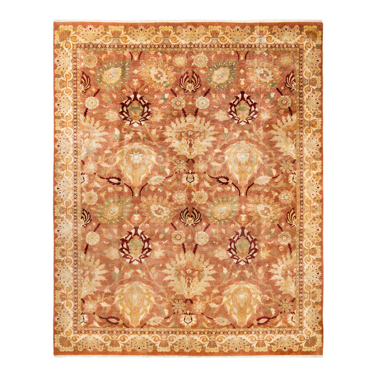 Handmade Rectangular 8' x 10' Wool Area Rug in Warm Tones