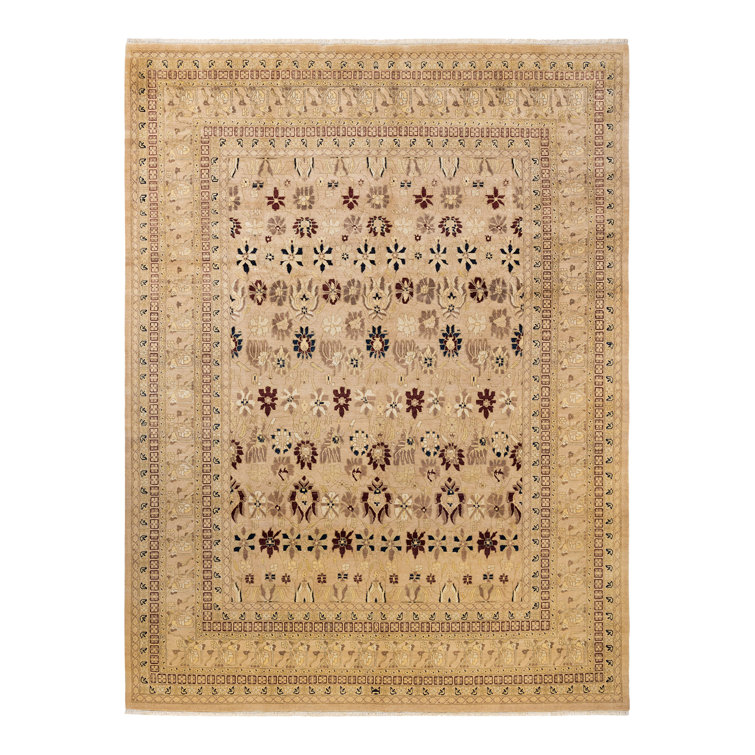 Ivory Hand-Knotted Wool 9' x 12' Rectangular Area Rug