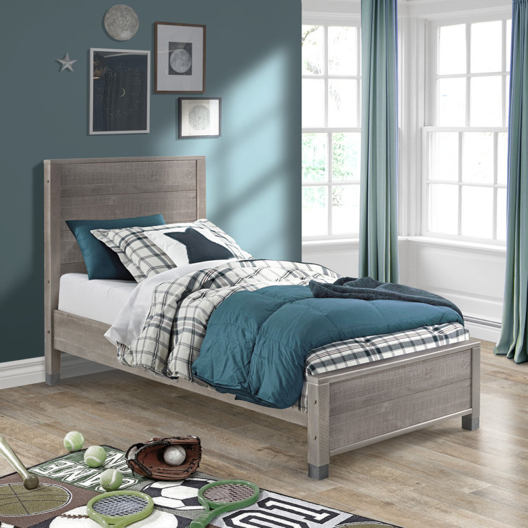 Driftwood Gray Solid Pine Twin Platform Bed with Wood Headboard