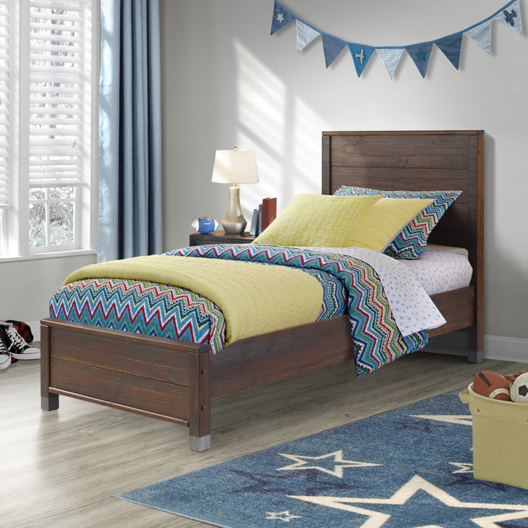 Baja Twin-Size Walnut Solid Pine Wood Platform Bed with Headboard