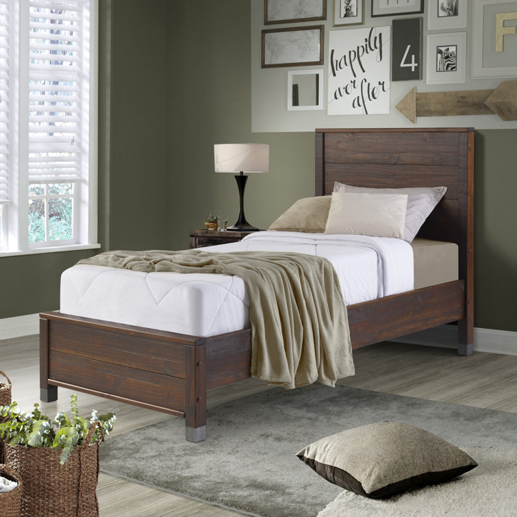 Baja Twin-Size Walnut Solid Pine Wood Platform Bed with Headboard