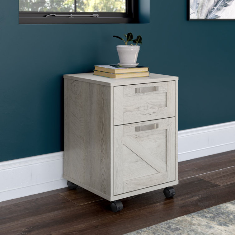 Cottage White 2-Drawer Mobile Pedestal File Cabinet with Weathered Nickel Accents