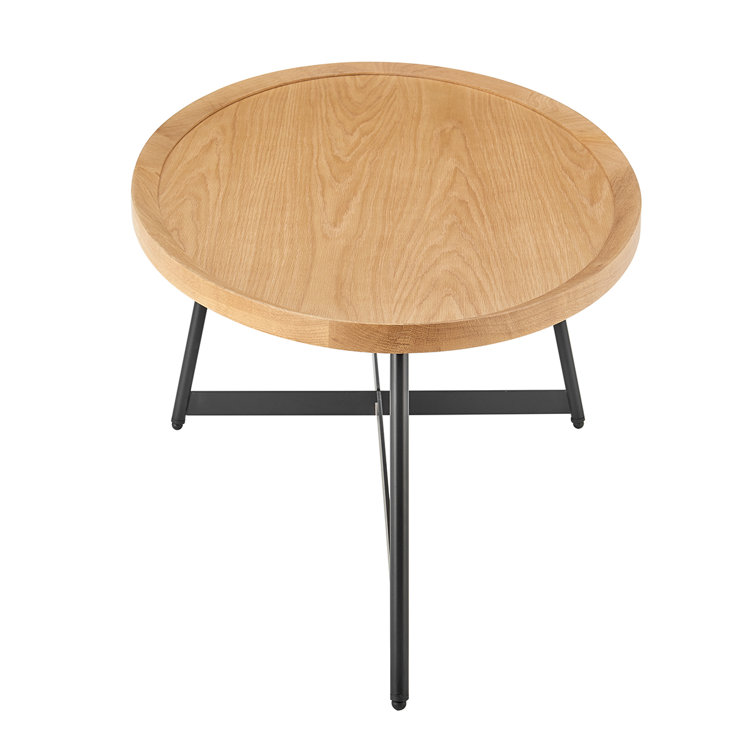 Gweneth Natural Wood Oval Coffee Table with Black Steel Base