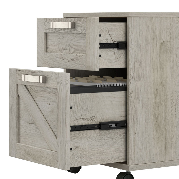 Cottage White 2-Drawer Mobile Pedestal File Cabinet with Weathered Nickel Accents
