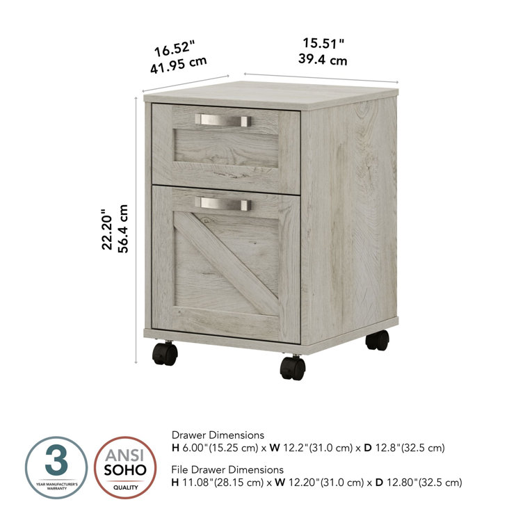 Cottage White 2-Drawer Mobile Pedestal File Cabinet with Weathered Nickel Accents