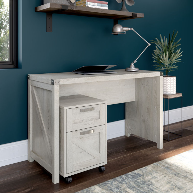 Cottage White 2-Drawer Mobile Pedestal File Cabinet with Weathered Nickel Accents