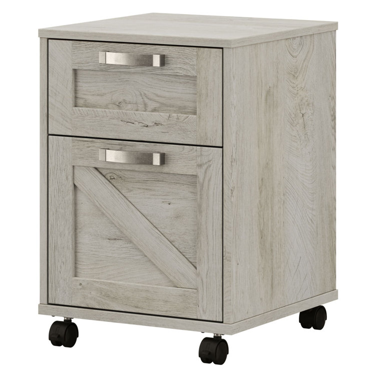 Cottage White 2-Drawer Mobile Pedestal File Cabinet with Weathered Nickel Accents