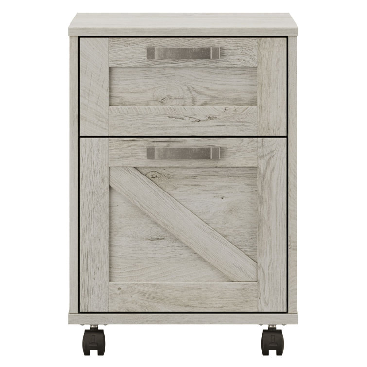 Cottage White 2-Drawer Mobile Pedestal File Cabinet with Weathered Nickel Accents
