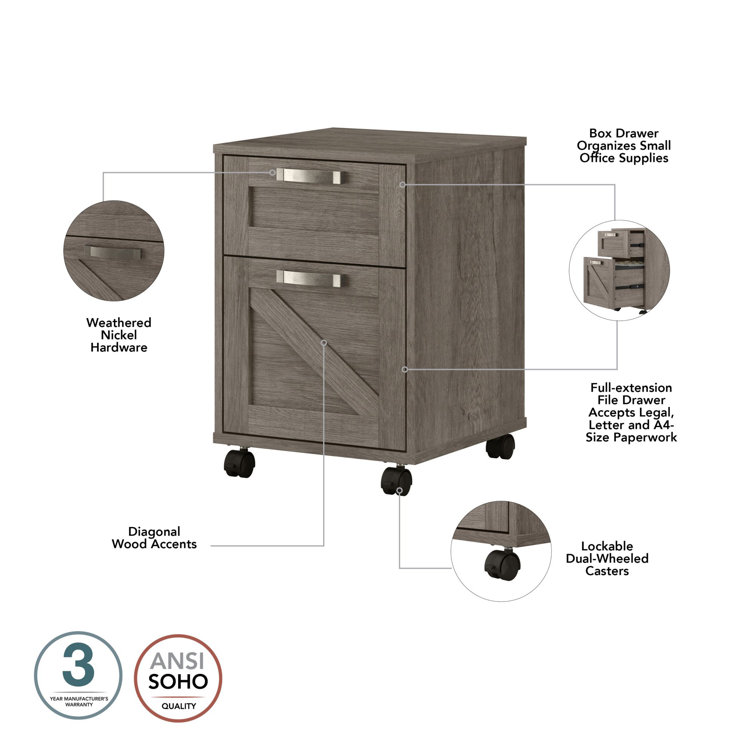 Restored Gray 2-Drawer Mobile Filing Cabinet with Lockable Casters
