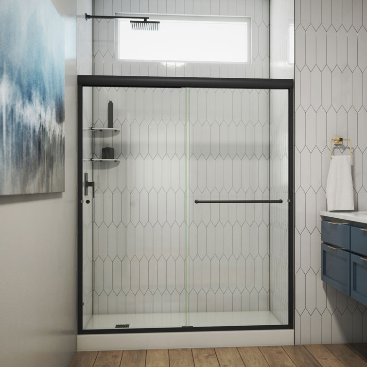 Matte Black Semi-Frameless Clear Tempered Glass Shower Door
