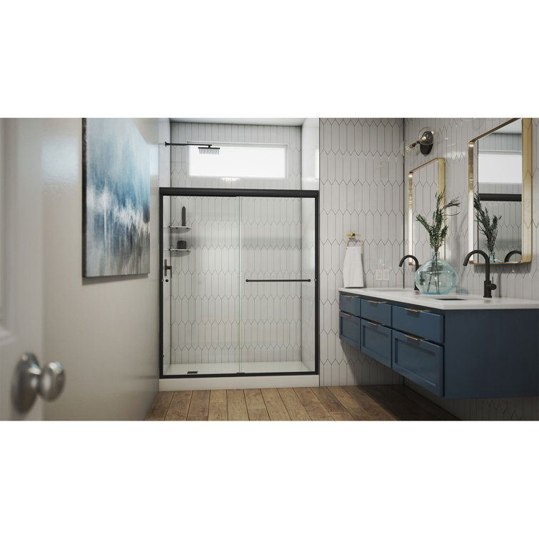 Matte Black Semi-Frameless Clear Tempered Glass Shower Door