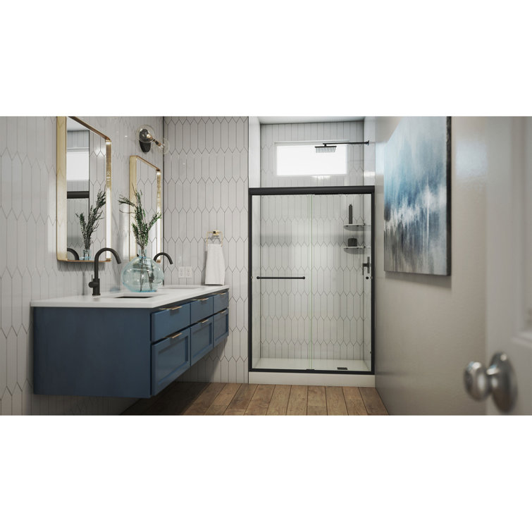 Matte Black Semi-Frameless Clear Tempered Glass Shower Door