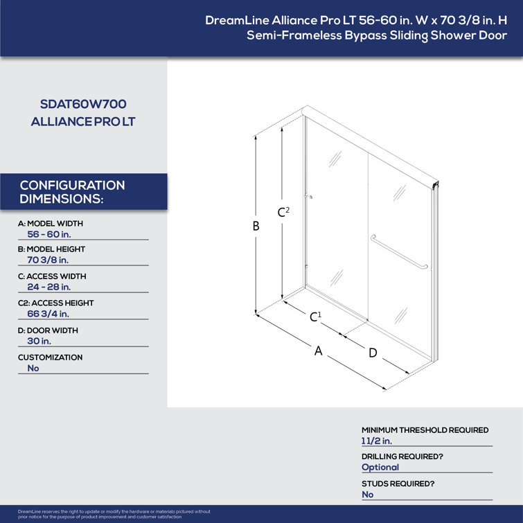 Matte Black 60" x 70" Semi-Frameless Sliding Shower Door with Clear Glass