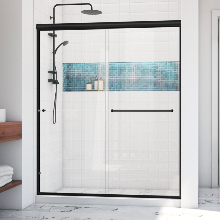 Matte Black 60" x 70" Semi-Frameless Sliding Shower Door with Clear Glass