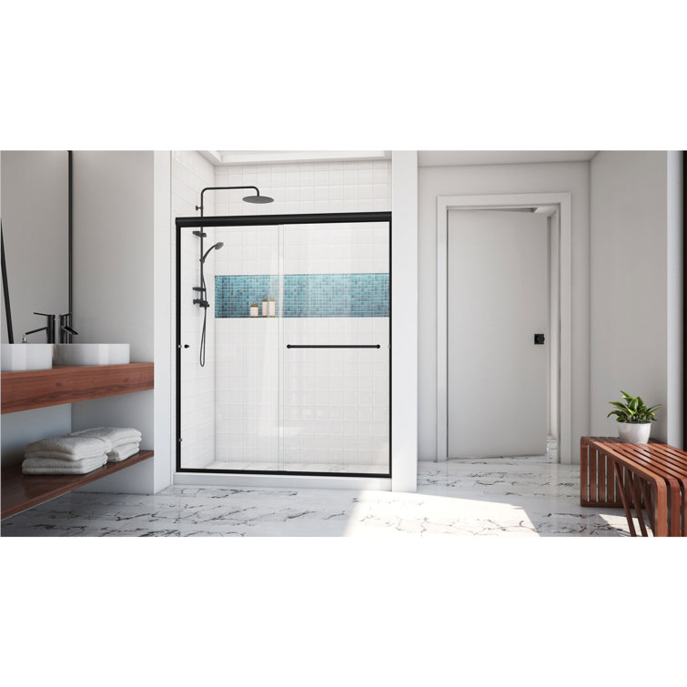 Matte Black 60" x 70" Semi-Frameless Sliding Shower Door with Clear Glass