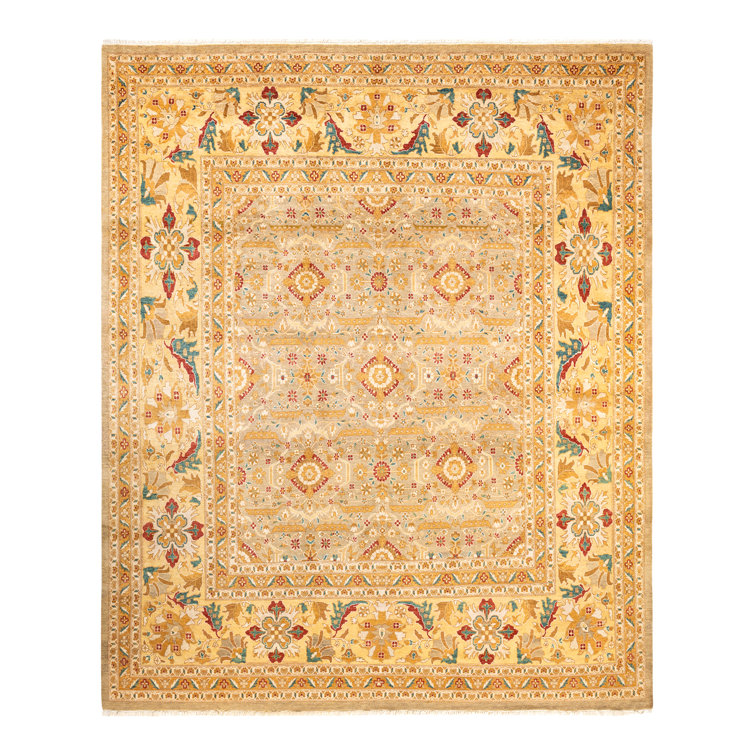 Ivory Hand-Knotted Wool Square Area Rug