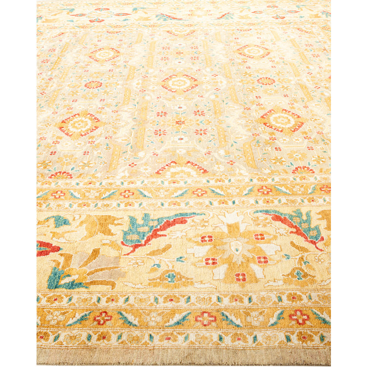 Ivory Hand-Knotted Wool Square Area Rug