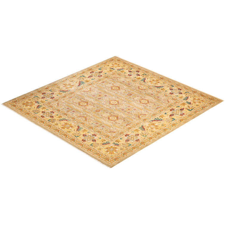 Ivory Hand-Knotted Wool Square Area Rug