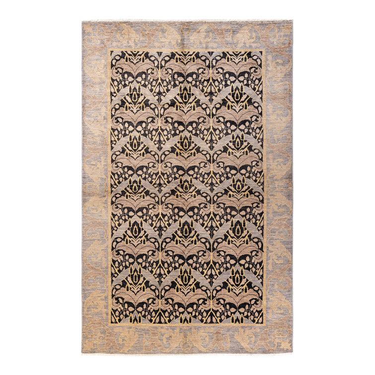 Adorn Arts Crafts 5'10" x 9'3" Hand-Knotted Black Wool Area Rug