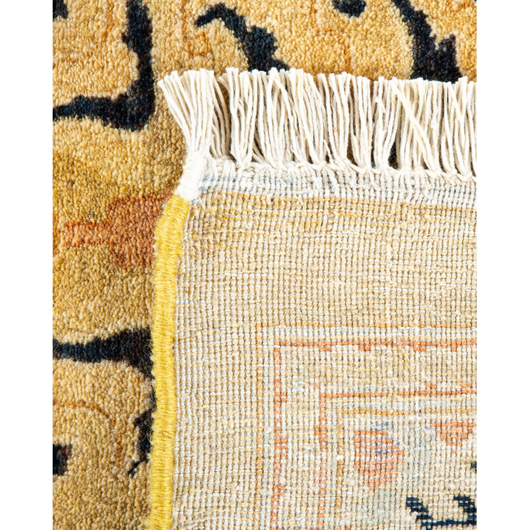 Hand-Knotted Beige and Black Wool Floral Area Rug