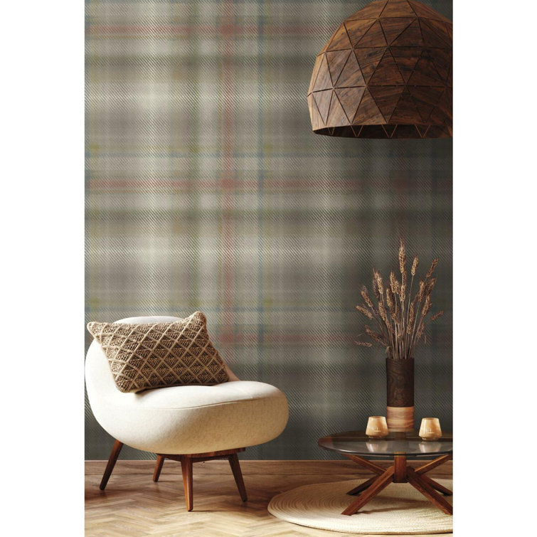 Neutral Plaid Vinyl-Coated Washable Wallpaper Roll