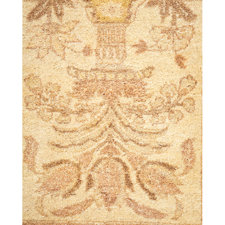 Hand-Knotted Ivory Wool Rectangular Area Rug with Fringe