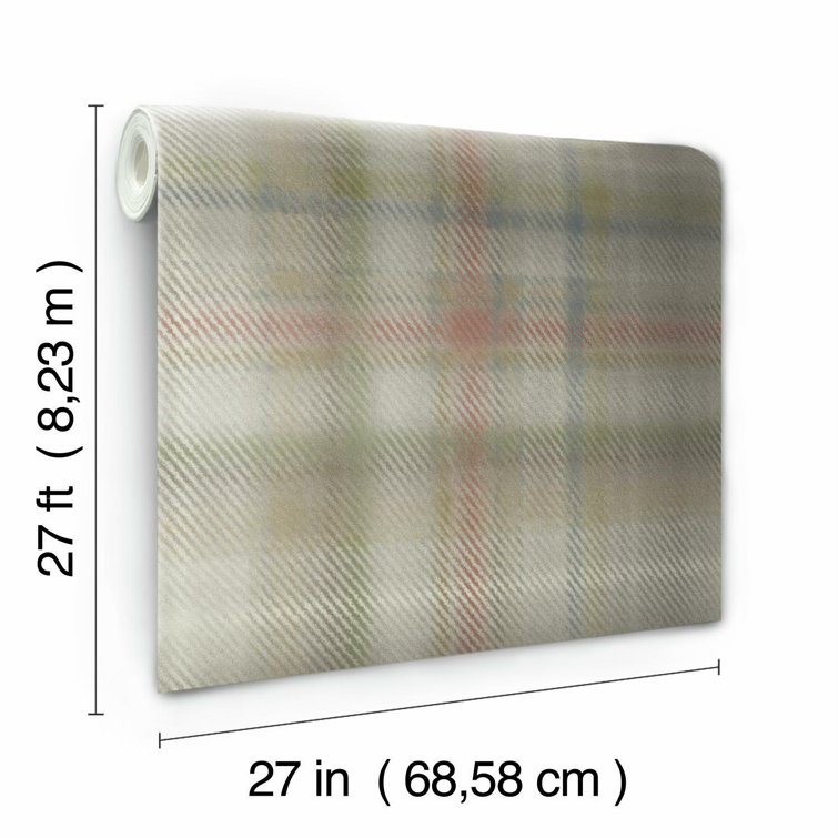 Neutral Plaid Vinyl-Coated Washable Wallpaper Roll
