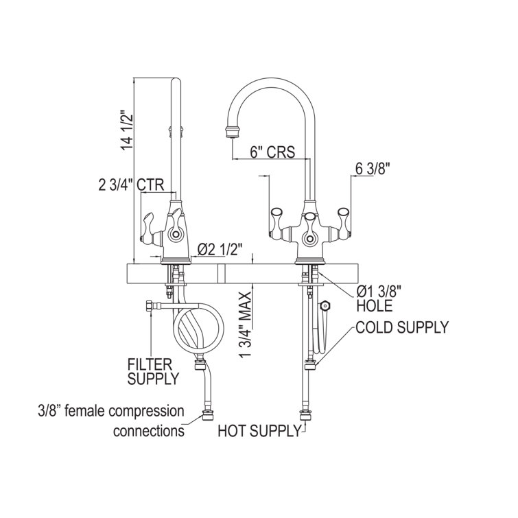 Classic European High Arc Polished Chrome Bar Faucet with Dual Handles