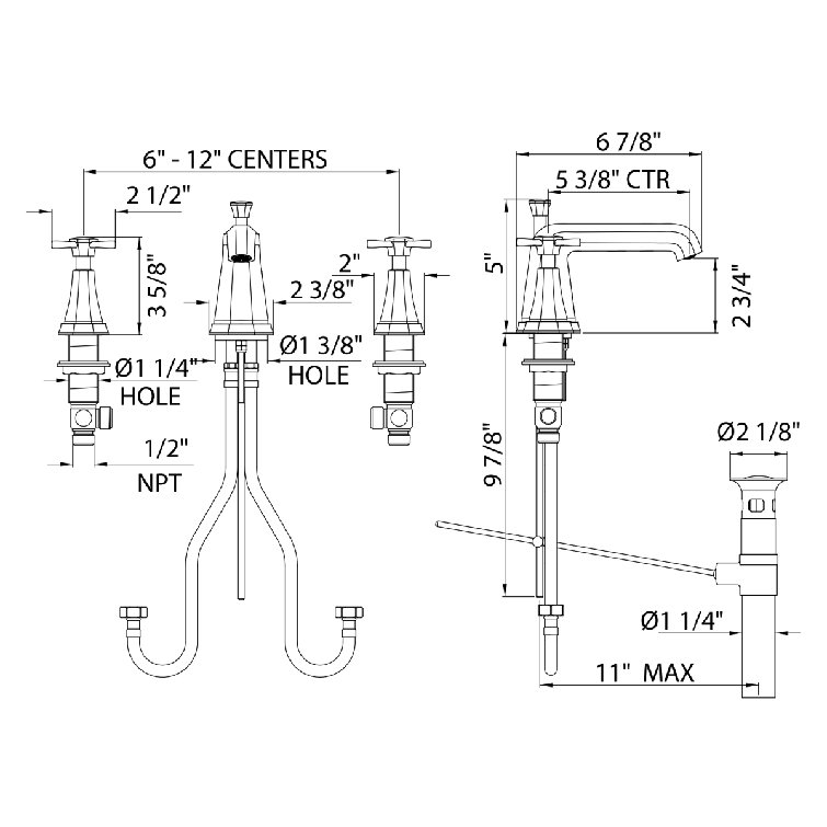 Elegant Transitional 12" Widespread Polished Nickel Bathroom Faucet