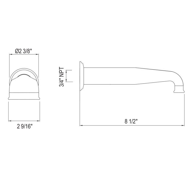 Polished Chrome Wall Mounted Tub Spout