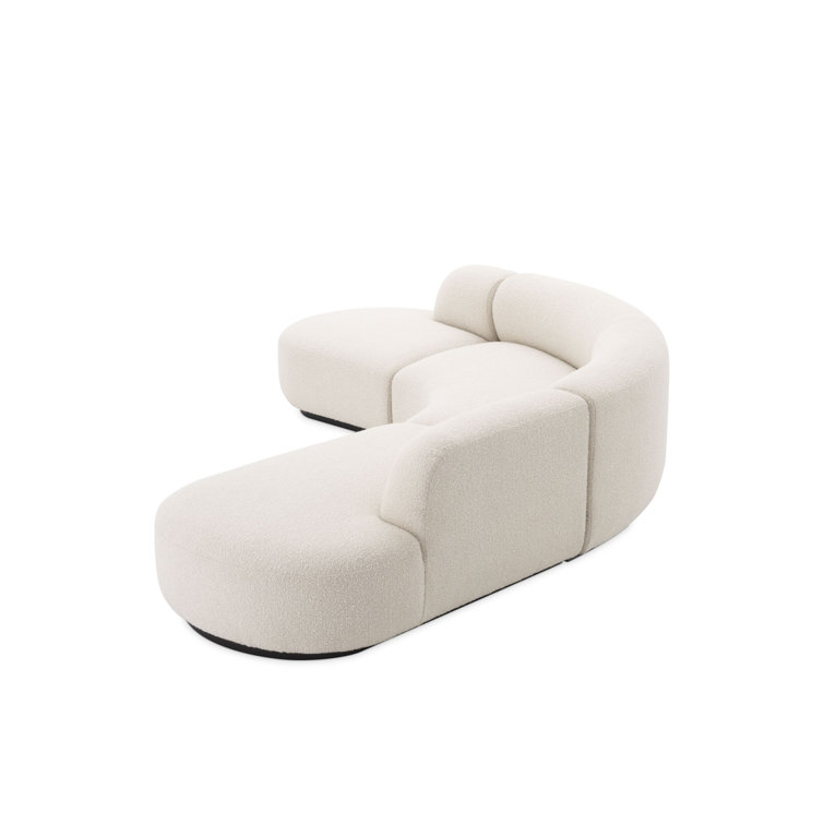 Bjorn 3-Piece Bouclé Cream Polyester Blend Sectional Sofa with Black Base