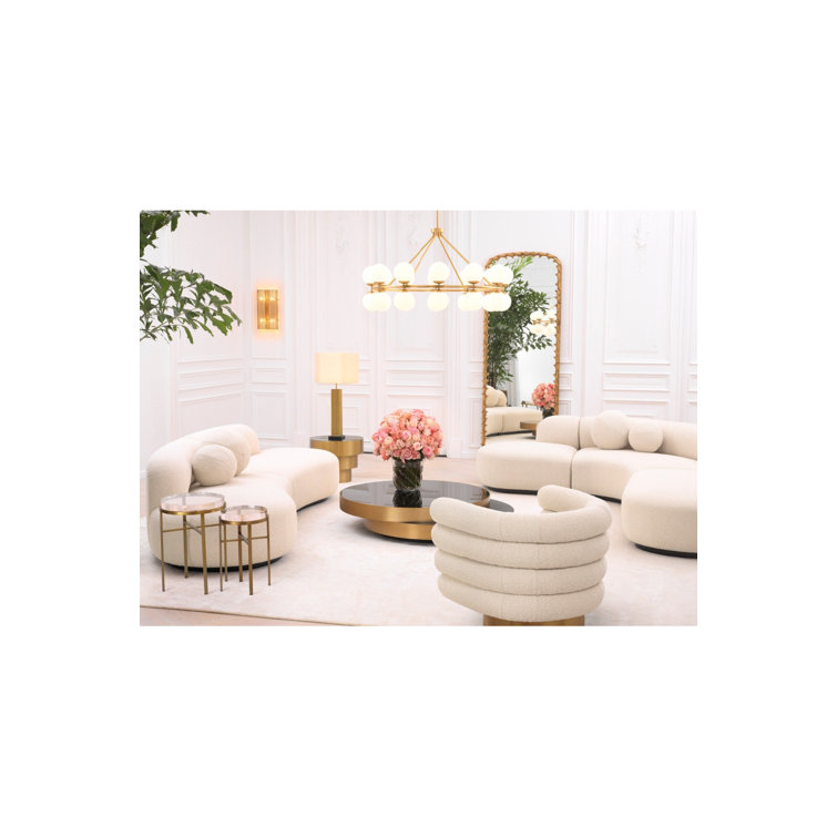 Bjorn 3-Piece Bouclé Cream Polyester Blend Sectional Sofa with Black Base
