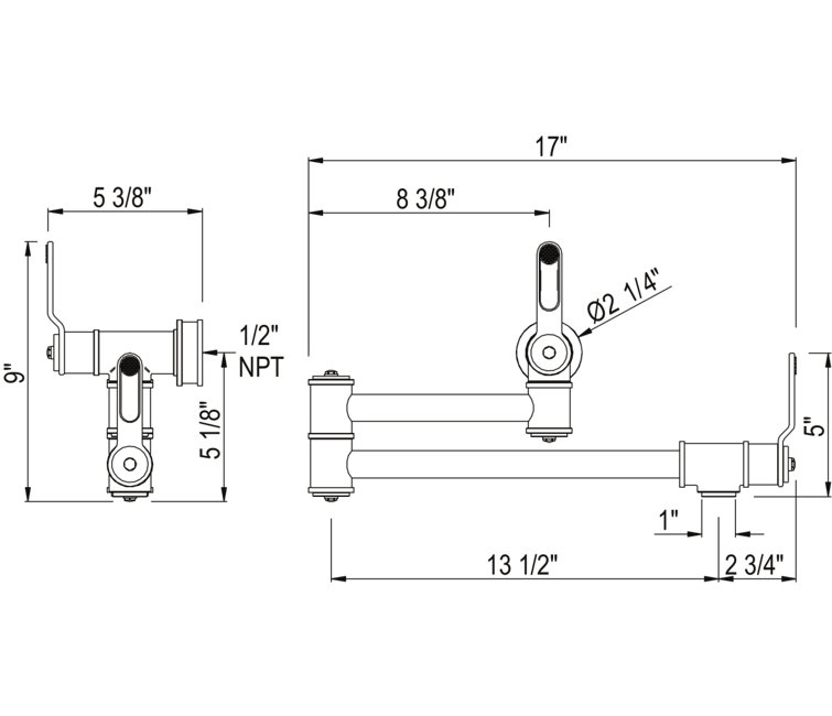 Polished Nickel Wall Mounted Brass Pot Filler Faucet