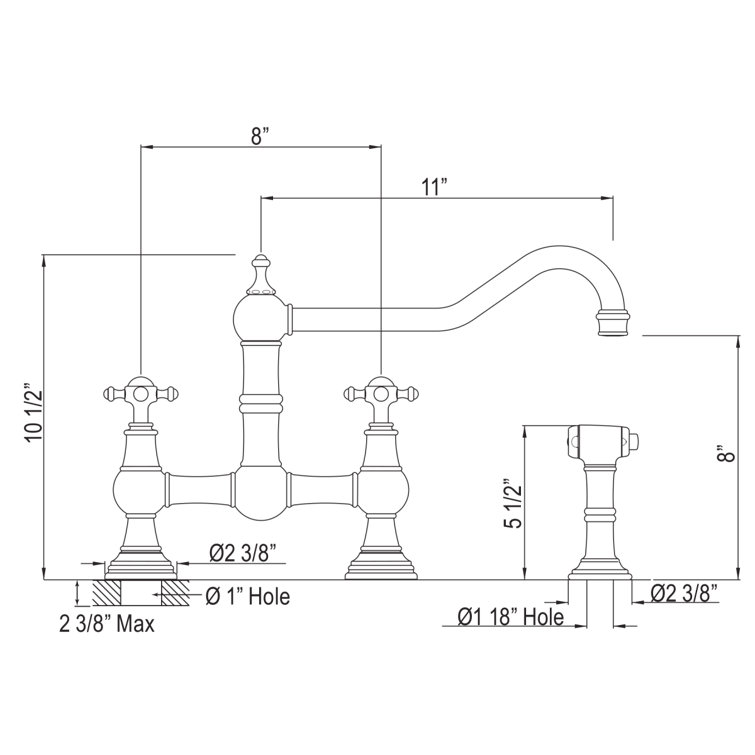 Classic Elegance 10.5" Polished Nickel Kitchen Faucet with Sidespray