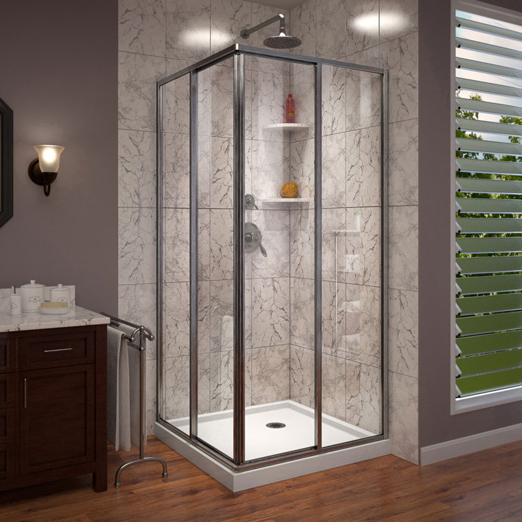 DreamLine Cornerview 36" Brushed Nickel Sliding Shower Enclosure with White Base