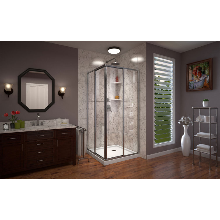 DreamLine Cornerview 36" Brushed Nickel Sliding Shower Enclosure with White Base