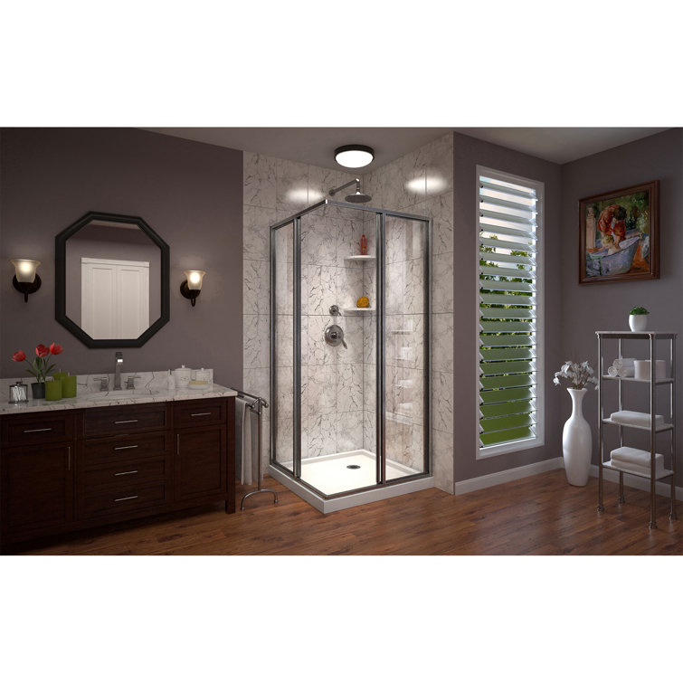 DreamLine Cornerview 36" Brushed Nickel Sliding Shower Enclosure with White Base