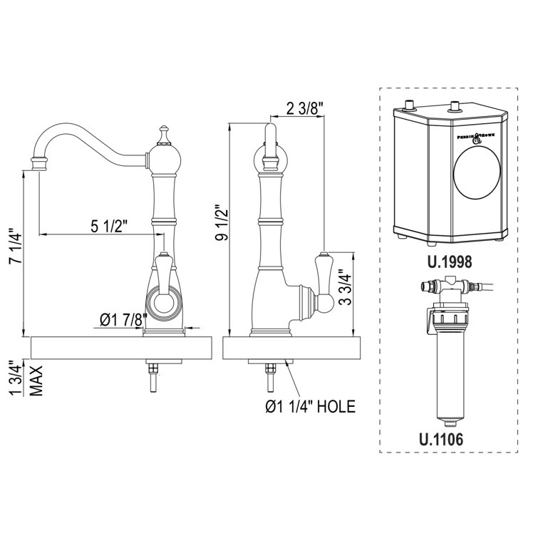 Classic Polished Nickel Kitchen Faucet with Filter, 9.5" Height