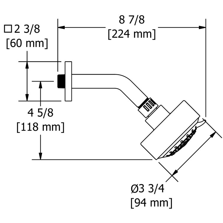 Pulse Chrome Square Wall Mounted Showerhead with Arm
