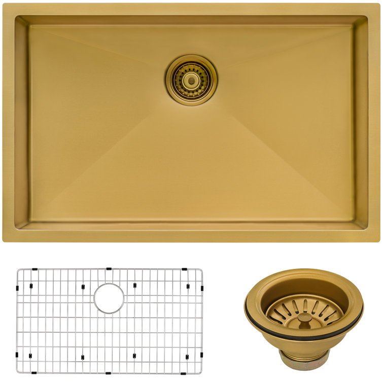27-Inch Gold Stainless Steel Undermount Single Bowl Kitchen Sink