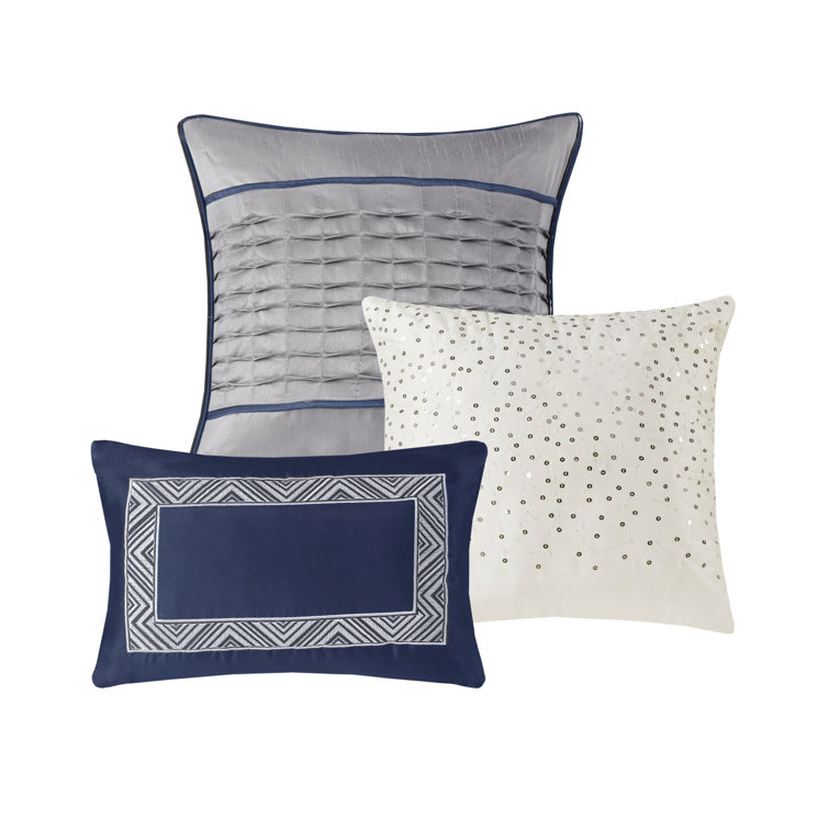 Navy and Gray Geometric Jacquard Queen Comforter Set